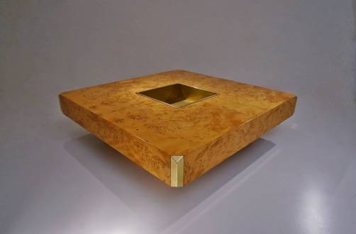 Willy Rizzo coffee table `Alveo` burl walnut & brass, 1970`s ca, Italian